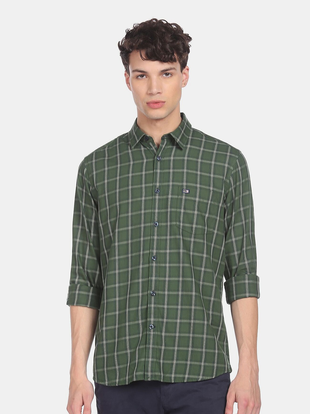 

Arrow Men Green Checked Pure Cotton Casual Shirt