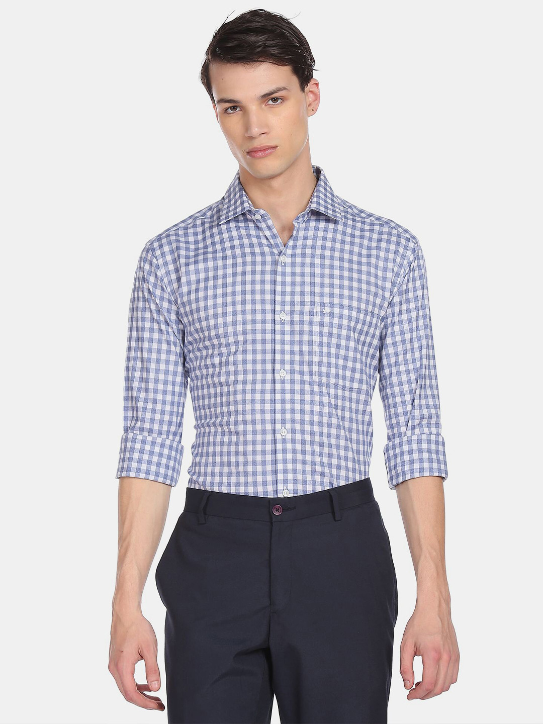 

Arrow Men Blue Gingham Checks Checked Casual Shirt
