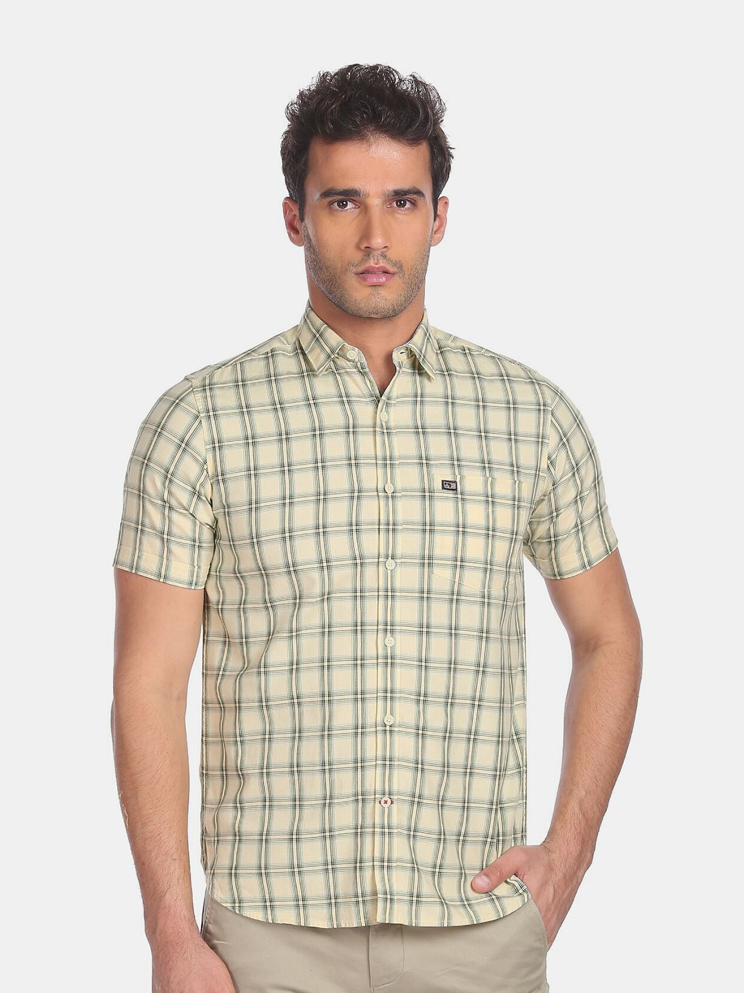 

Arrow Men Yellow Tartan Checks Checked Pure Cotton Casual Shirt