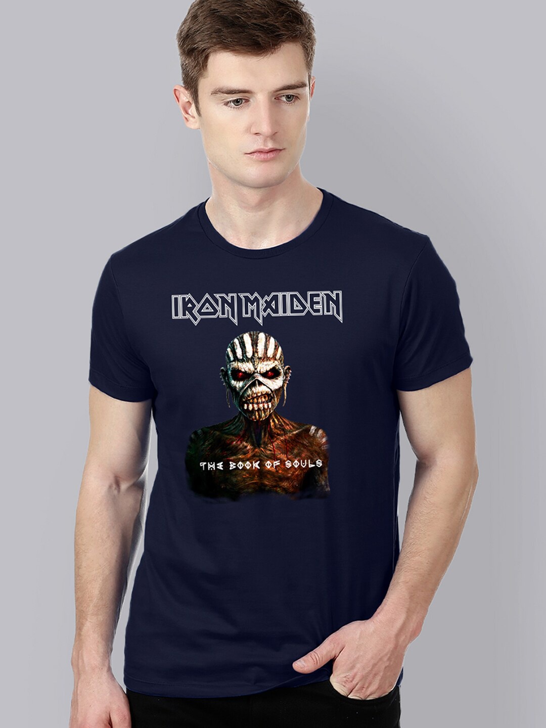

Free Authority Iron Maiden Men Blue Printed T-shirt