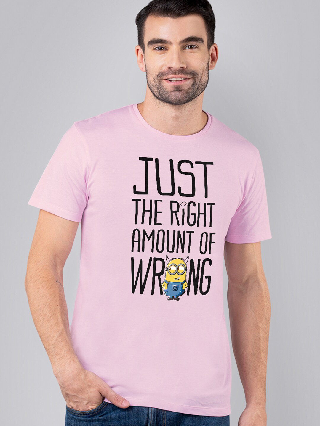 

Free Authority Men Peach-Coloured Typography Minions Printed Pure Cotton T-shirt