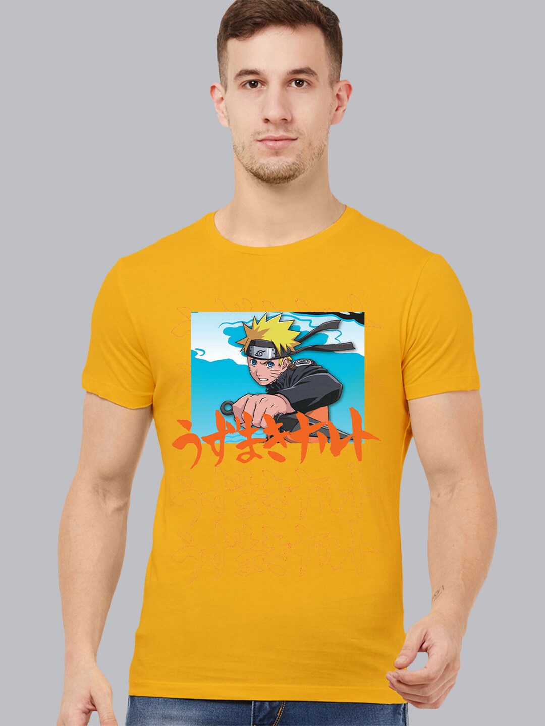 

Free Authority Men Yellow Naruto Printed Pure Cotton T-shirt