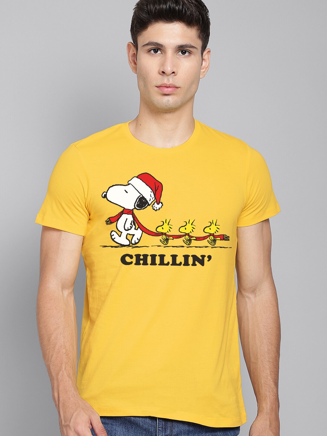 

Free Authority Men Yellow Peanuts Printed Pure Cotton T-shirt