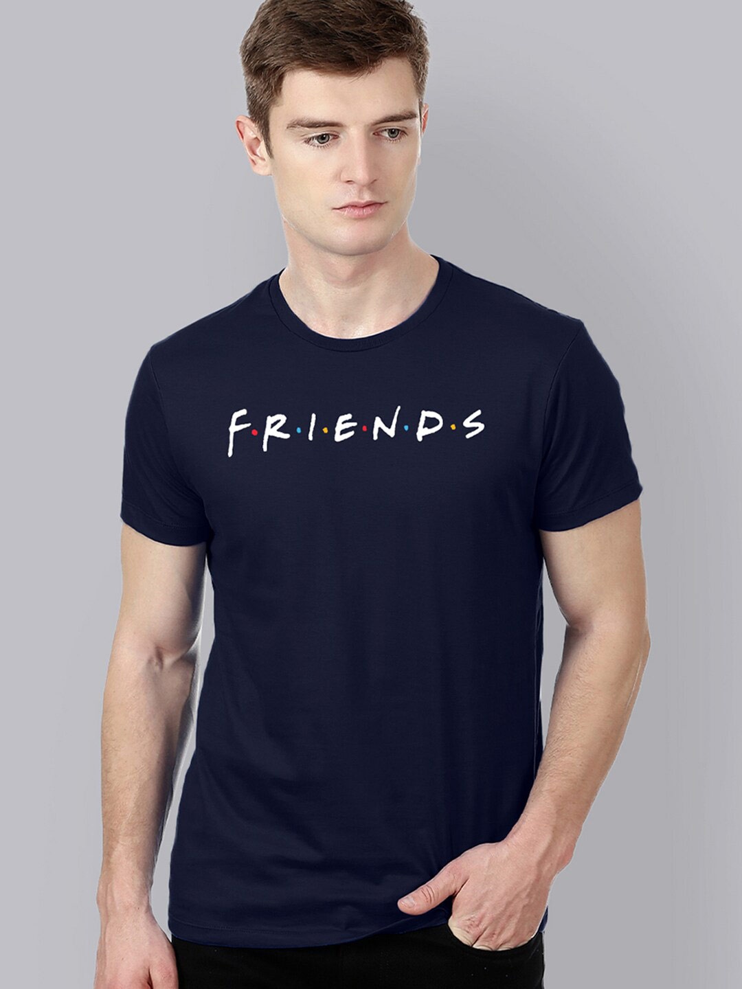 

Free Authority Men Navy Blue & White Friends Printed Pure Cotton T-shirt