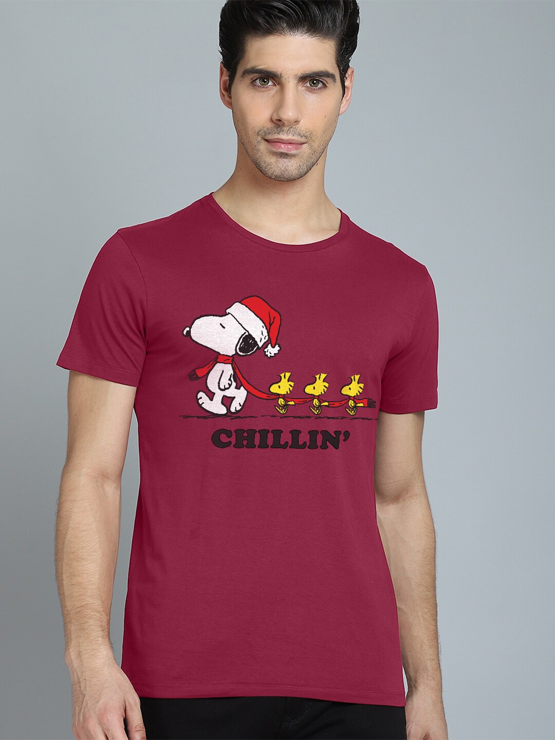 

Free Authority Peanuts Men Maroon Typography Printed T-shirt