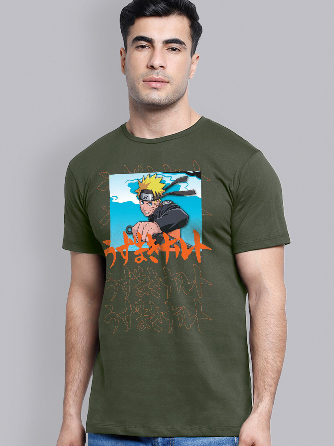 

Free Authority Men Green Naruto Printed Pure Cotton T-shirt
