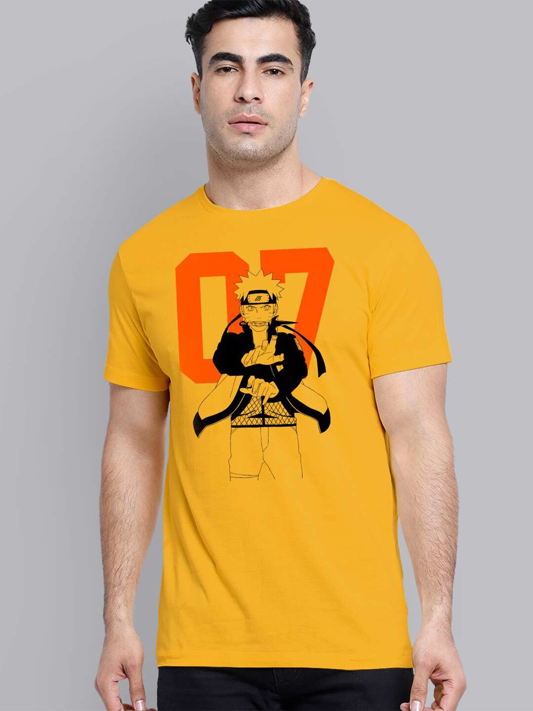 

Free Authority Men Yellow & Black Naruto Printed Pure Cotton T-shirt