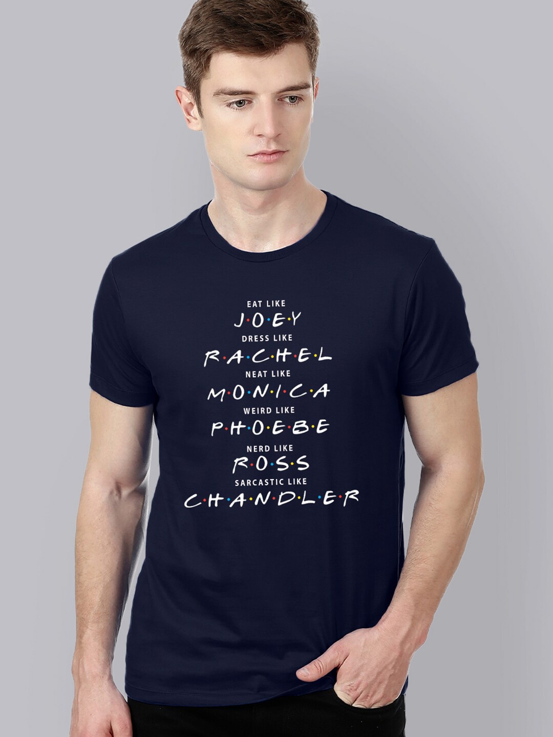 

Free Authority Men Blue Typography Friends Printed Pure Cotton T-shirt