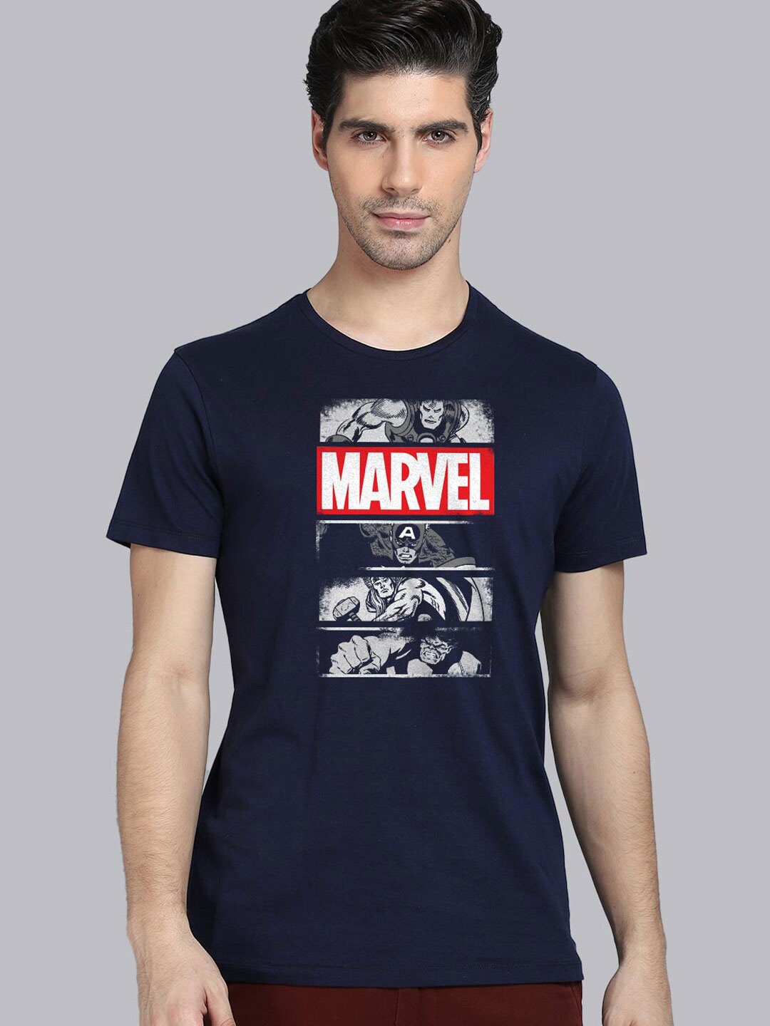 

Free Authority Men Blue Marvel Printed Pure Cotton T-shirt