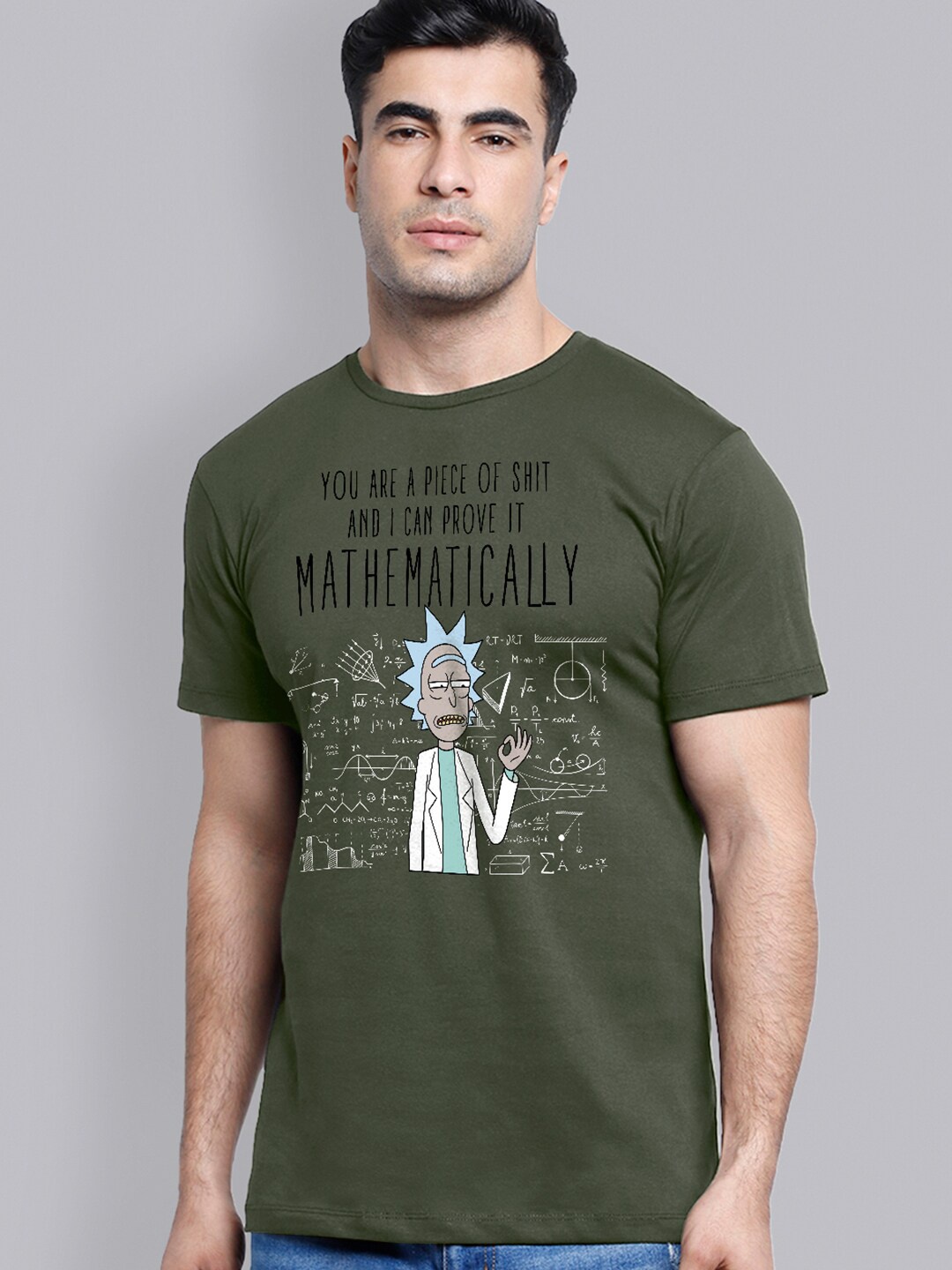 

Free Authority Men Rick & Morty Olive Green Printed T-shirt