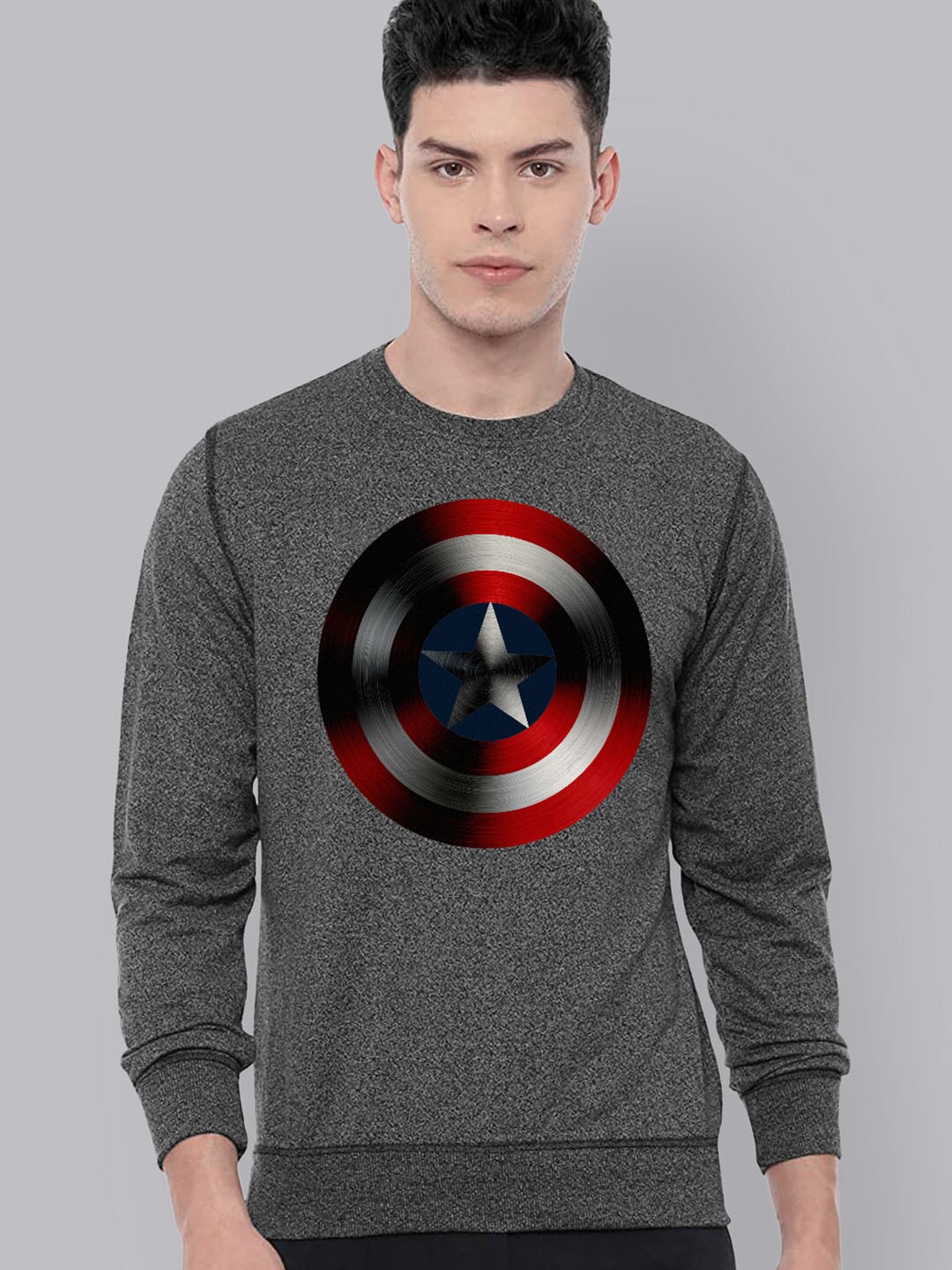 

Free Authority Men Charcoal Grey Captain Marvel Printed Sweatshirt
