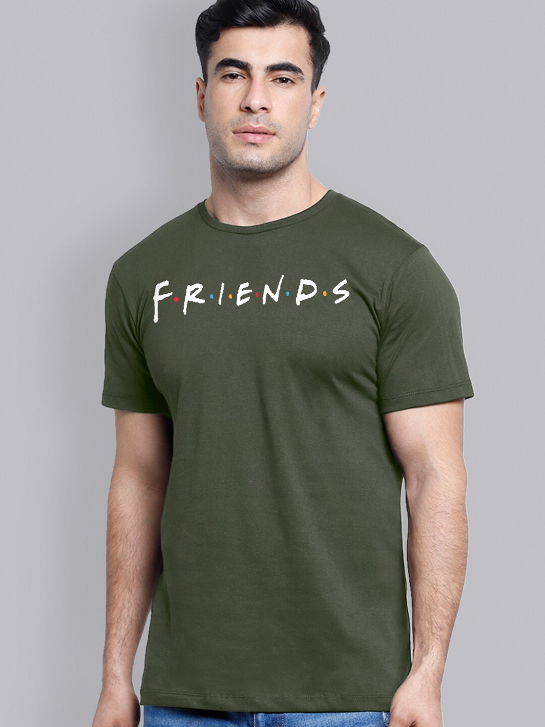 

Free Authority Friends Men Olive Green Typography Printed T-shirt