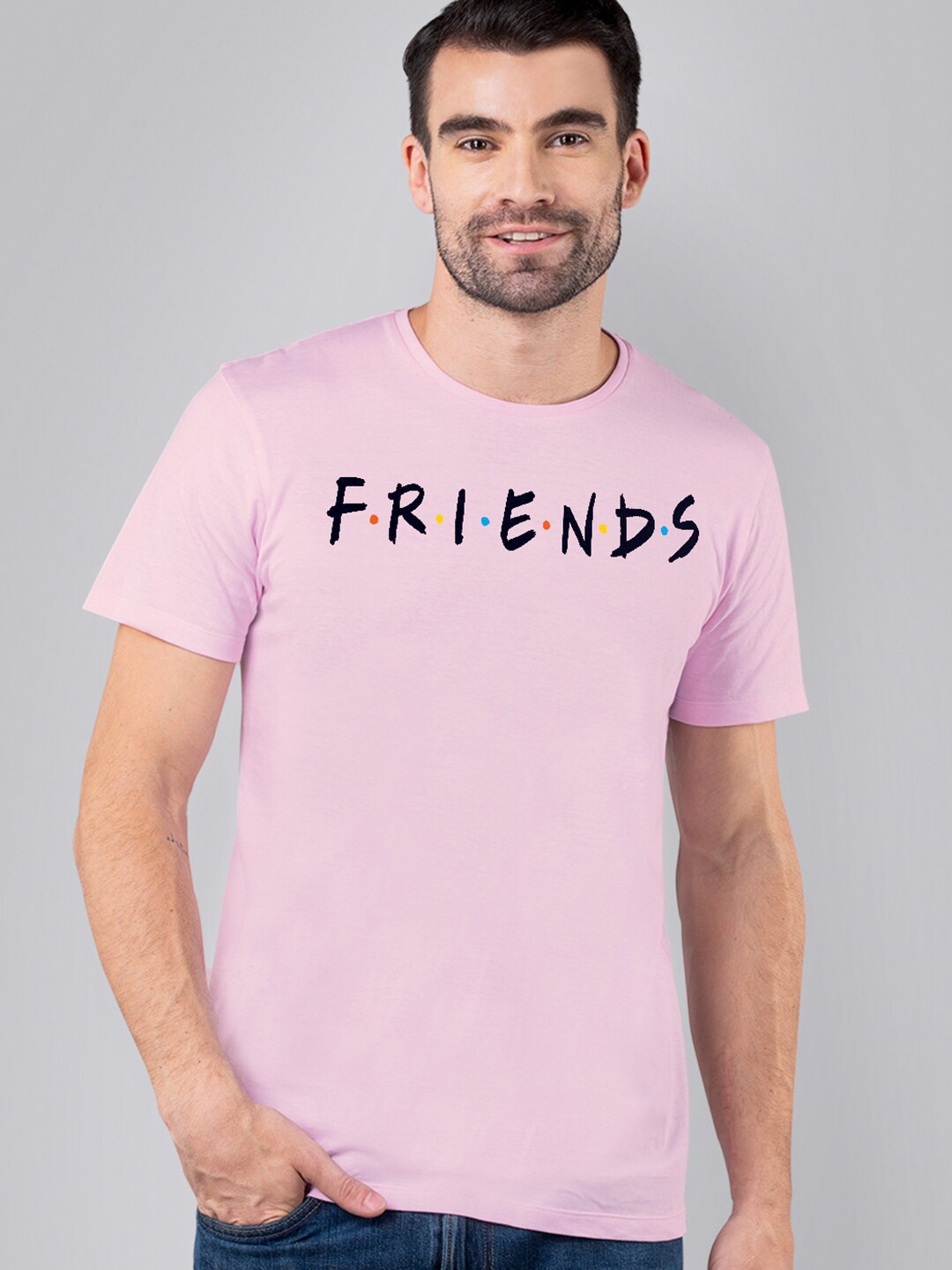 

Free Authority Friends Men Pink Typography Printed T-shirt