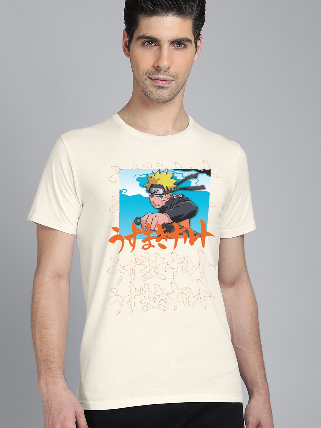 

Free Authority Men White & Blue Naruto Printed Pure Cotton T-shirt