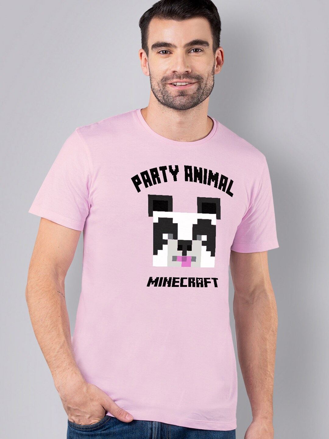 

Free Authority Men Pink Minecraft Printed Pure Cotton T-shirt