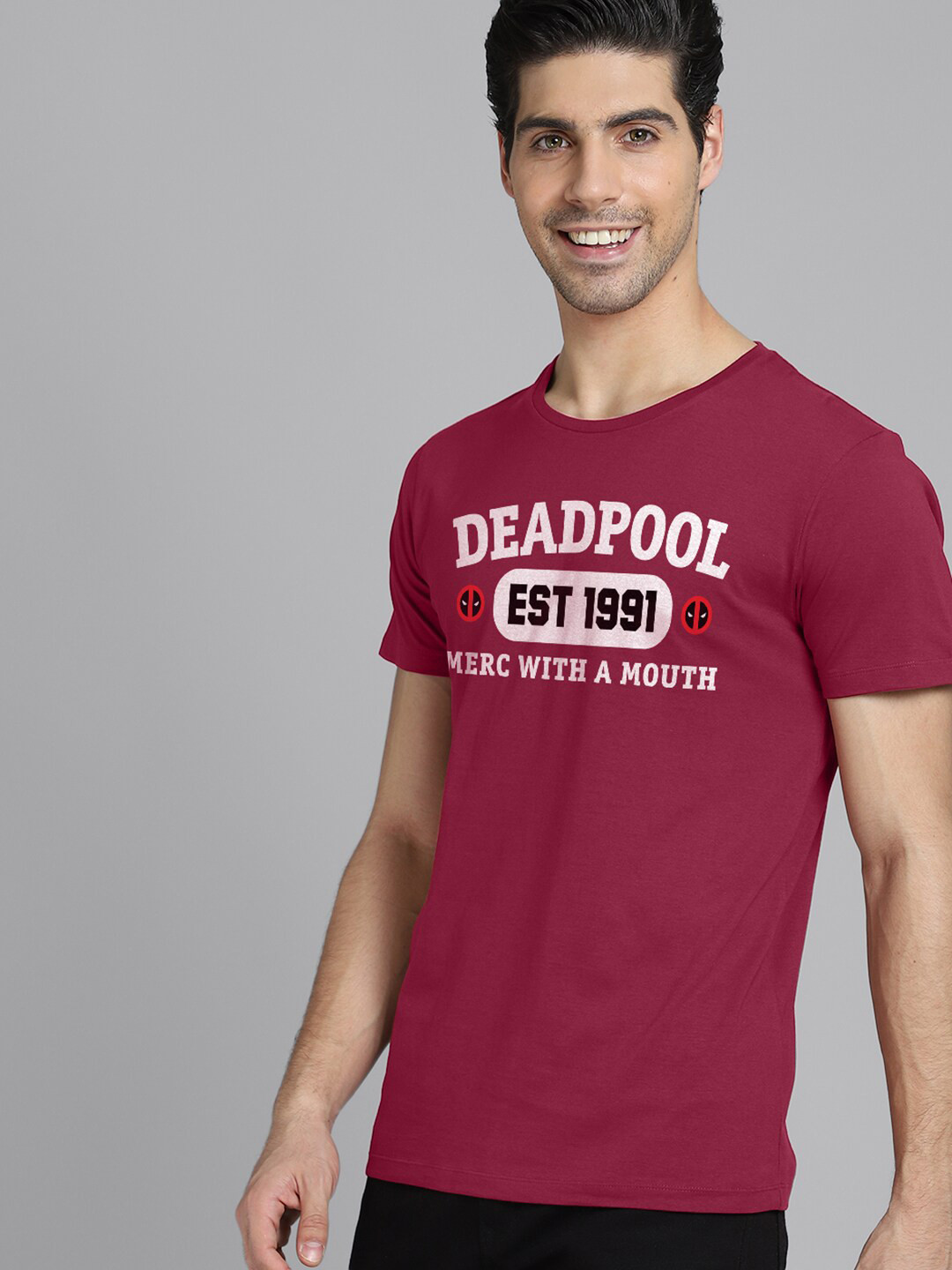 

Free Authority Deadpool Men Red Typography Printed T-shirt