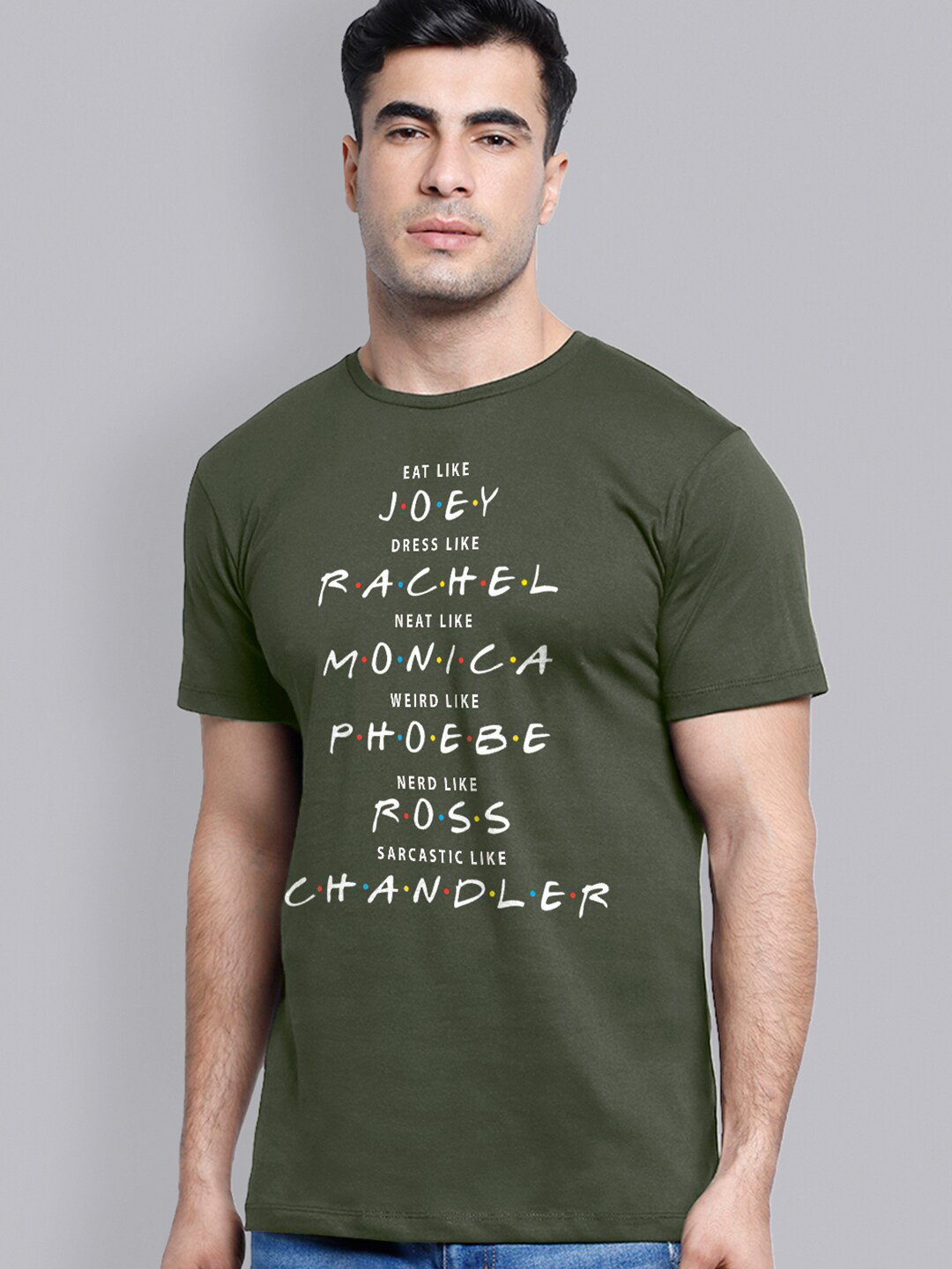 

Free Authority Friends Men Olive Green Typography Printed T-shirt
