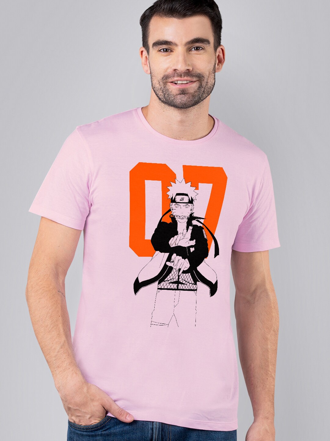 Free Authority Naruto Men Peach-Coloured Typography Printed T-shirt
