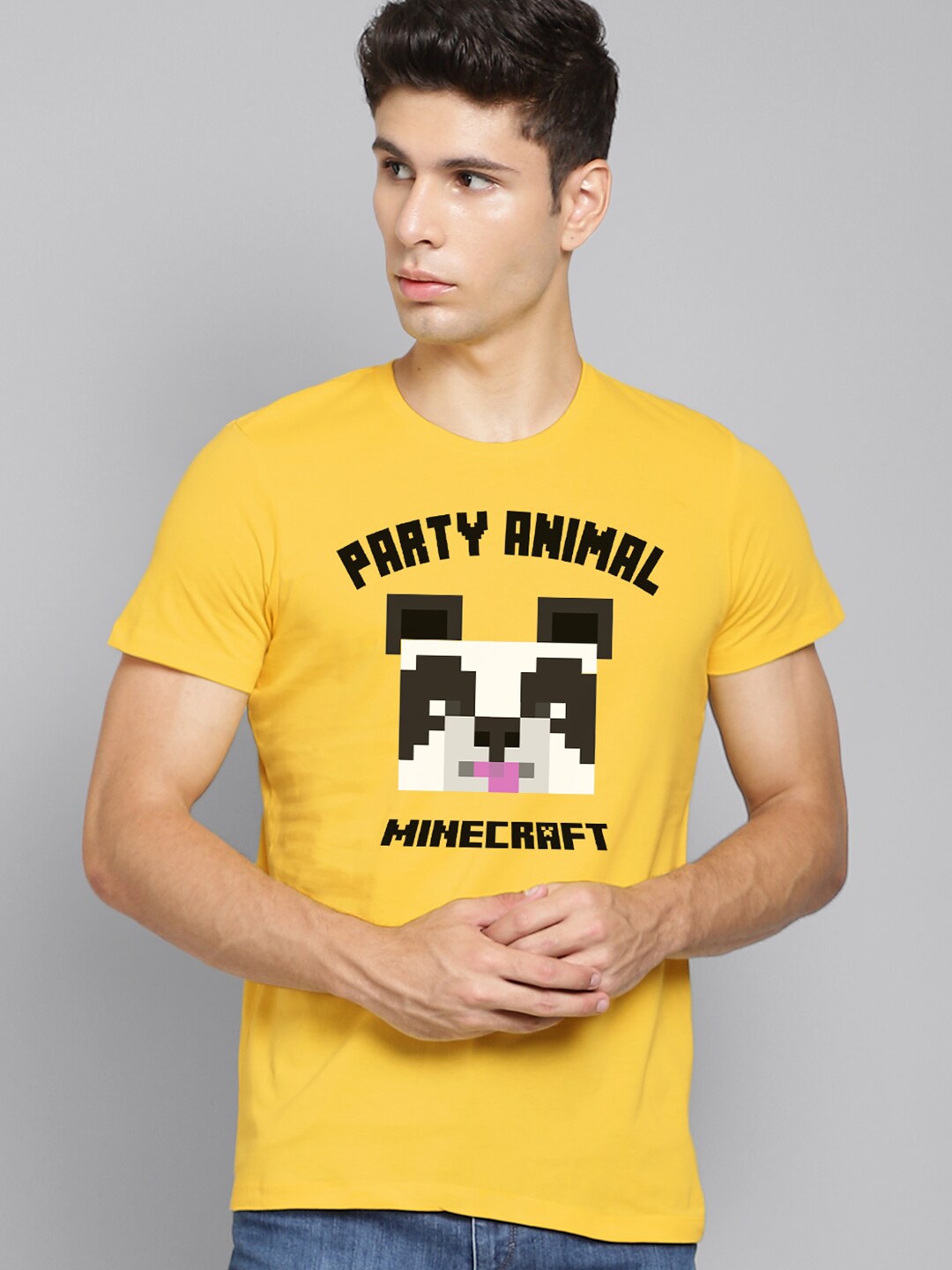 

Free Authority Minecraft Men Yellow Typography Printed T-shirt