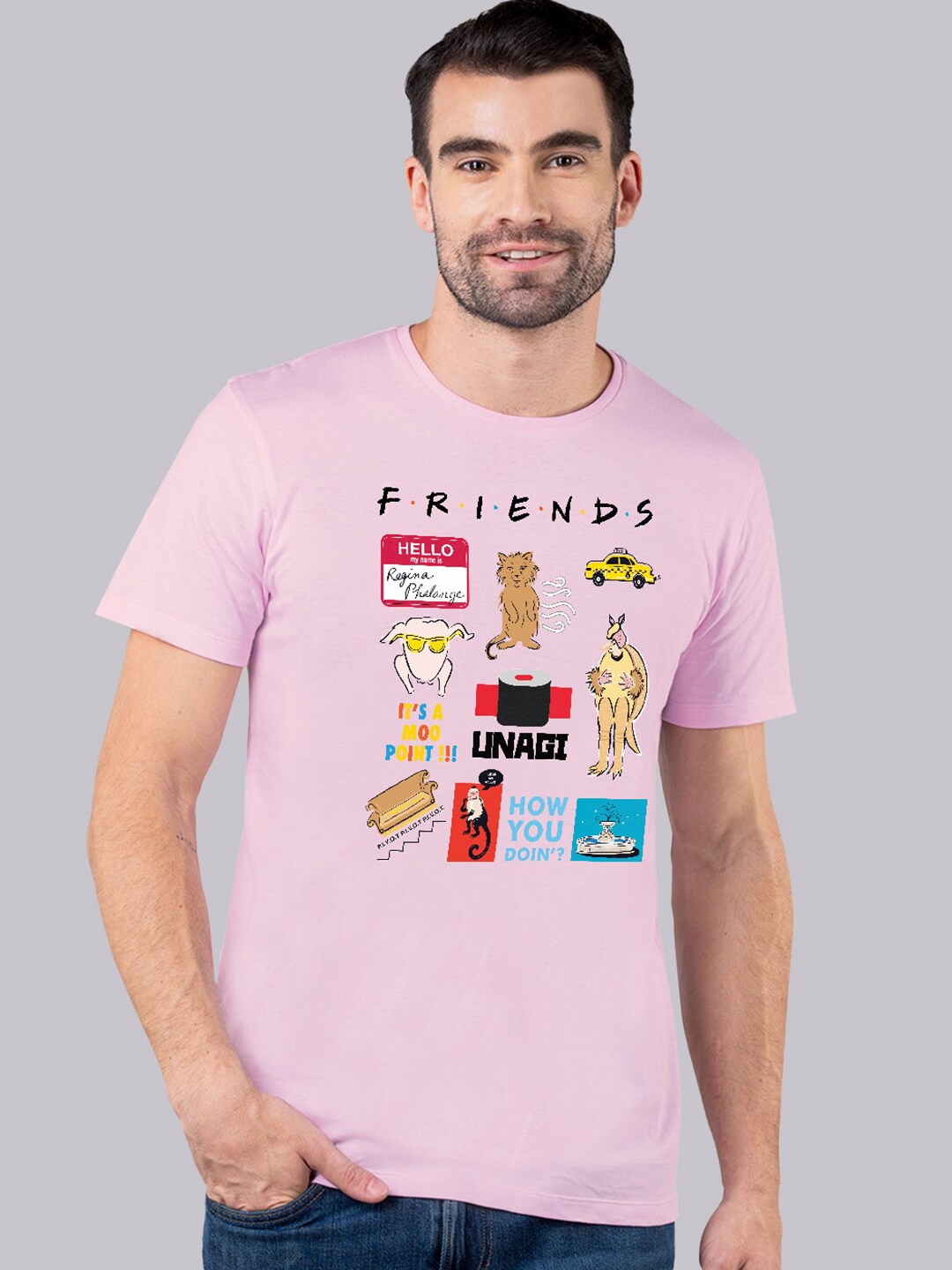 

Free Authority Men Pink Friends Printed T-shirt