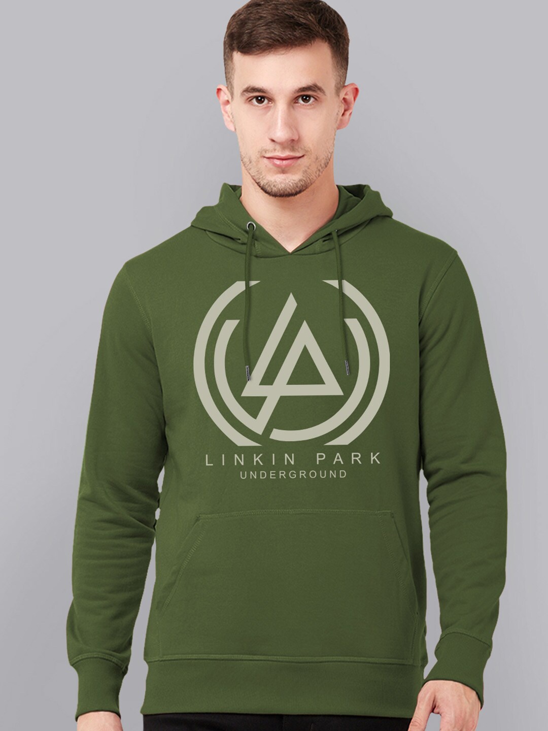

Free Authority Linkin Park Men Olive Green Printed Hooded Sweatshirt