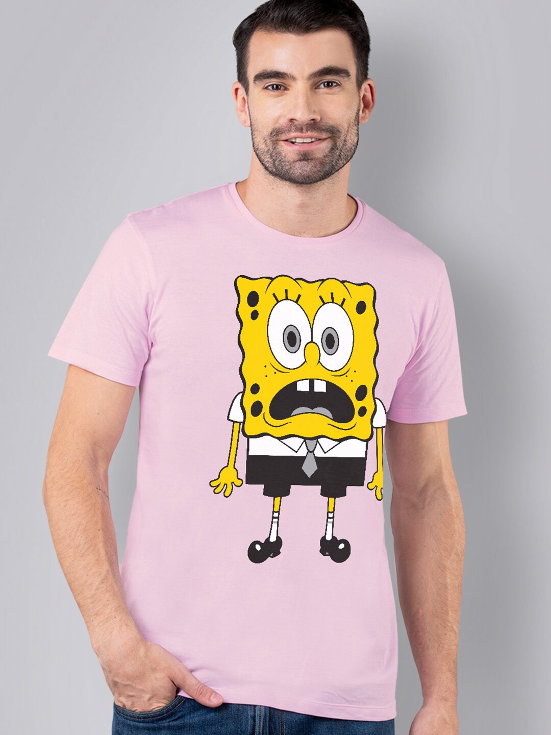 

Free Authority Sponge Bob Men Peach-Coloured Printed T-shirt