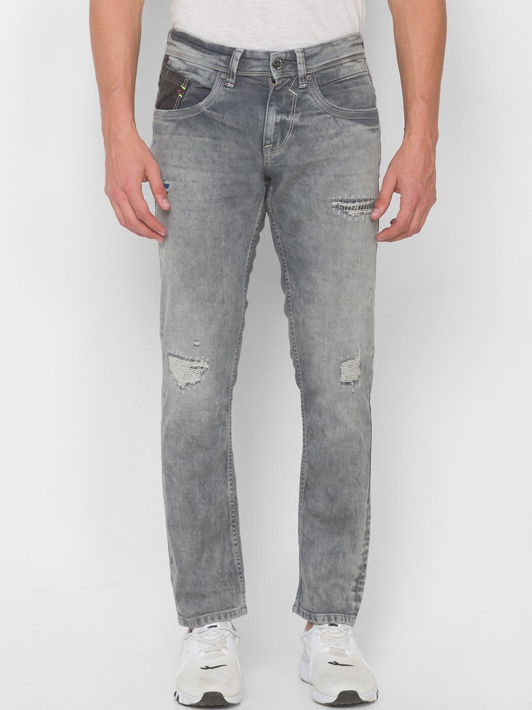 

SPYKAR Men Grey Skinny Fit Low-Rise Mildly Distressed Heavy Fade Stretchable Jeans