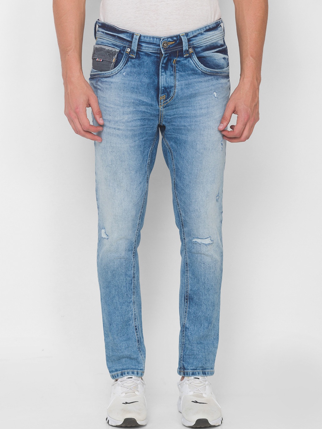 

SPYKAR Men Blue Low-Rise Mildly Distressed Heavy Fade Jeans
