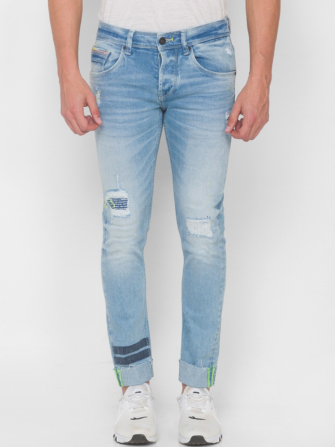 

SPYKAR Men Blue Skinny Fit Low-Rise Mildly Distressed Heavy Fade Jeans