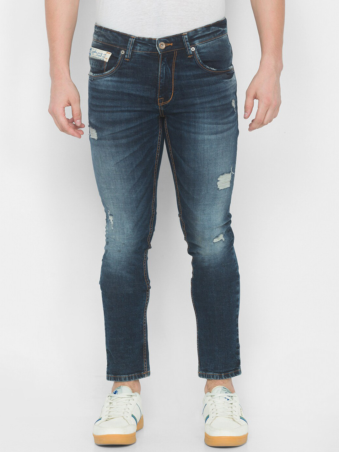 

SPYKAR Men Blue Skinny Fit Low-Rise Mildly Distressed Light Fade Jeans
