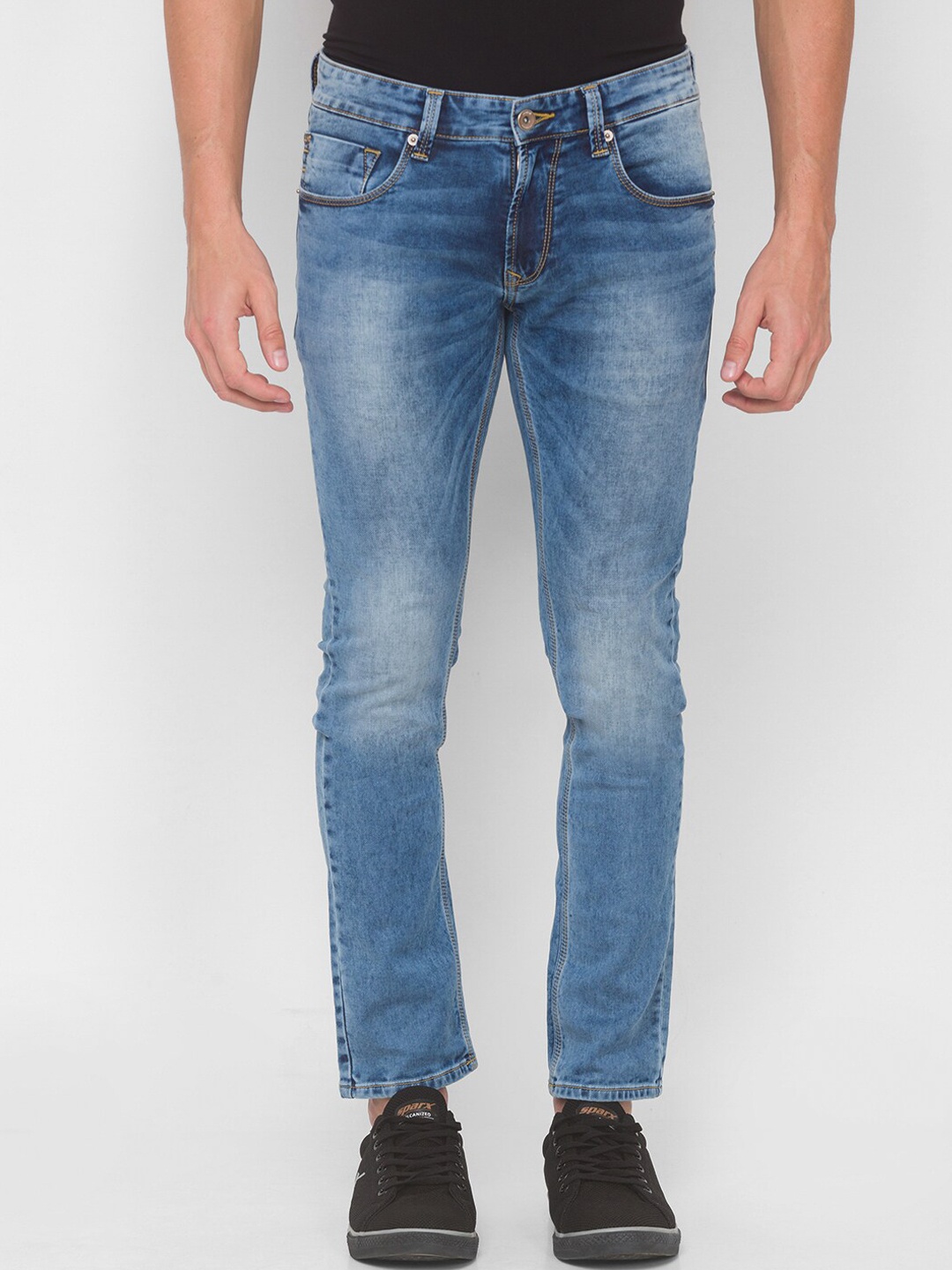 

SPYKAR Men Blue Low-Rise Low Distress Heavy Fade Pure Cotton Jeans