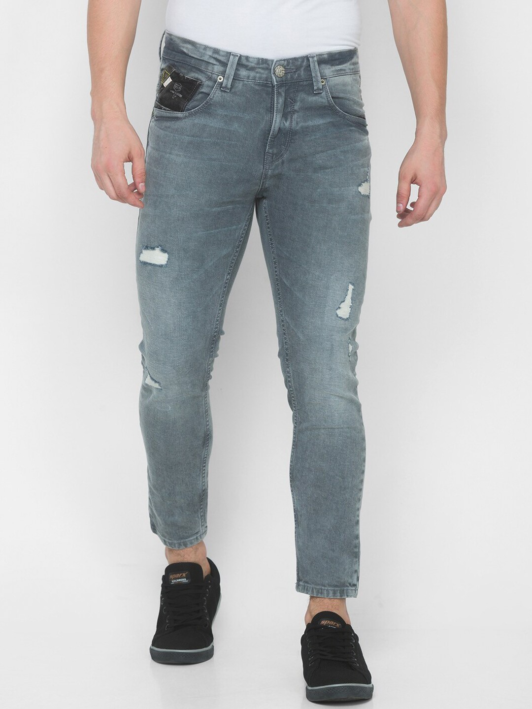 

SPYKAR Men Grey Slim Fit Highly Distressed Light Fade Jeans