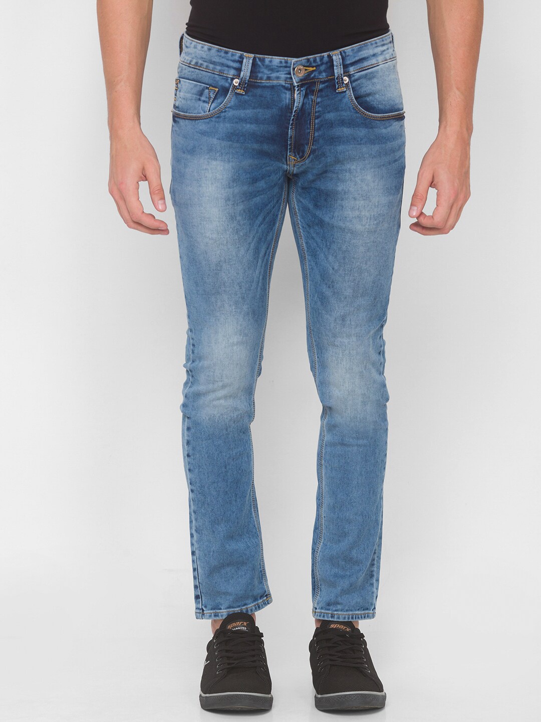 

SPYKAR Men Blue Low-Rise Low Distress Heavy Fade Jeans