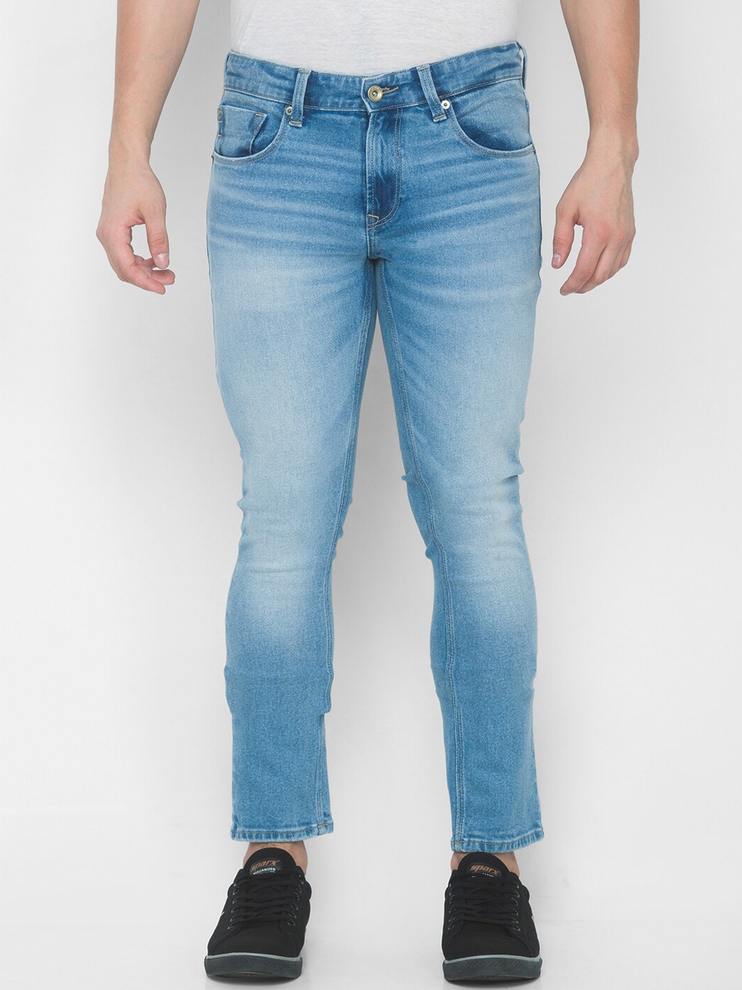 

SPYKAR Men Blue Skinny Fit Low-Rise Mildly Distressed Light Fade Pure Cotton Jeans