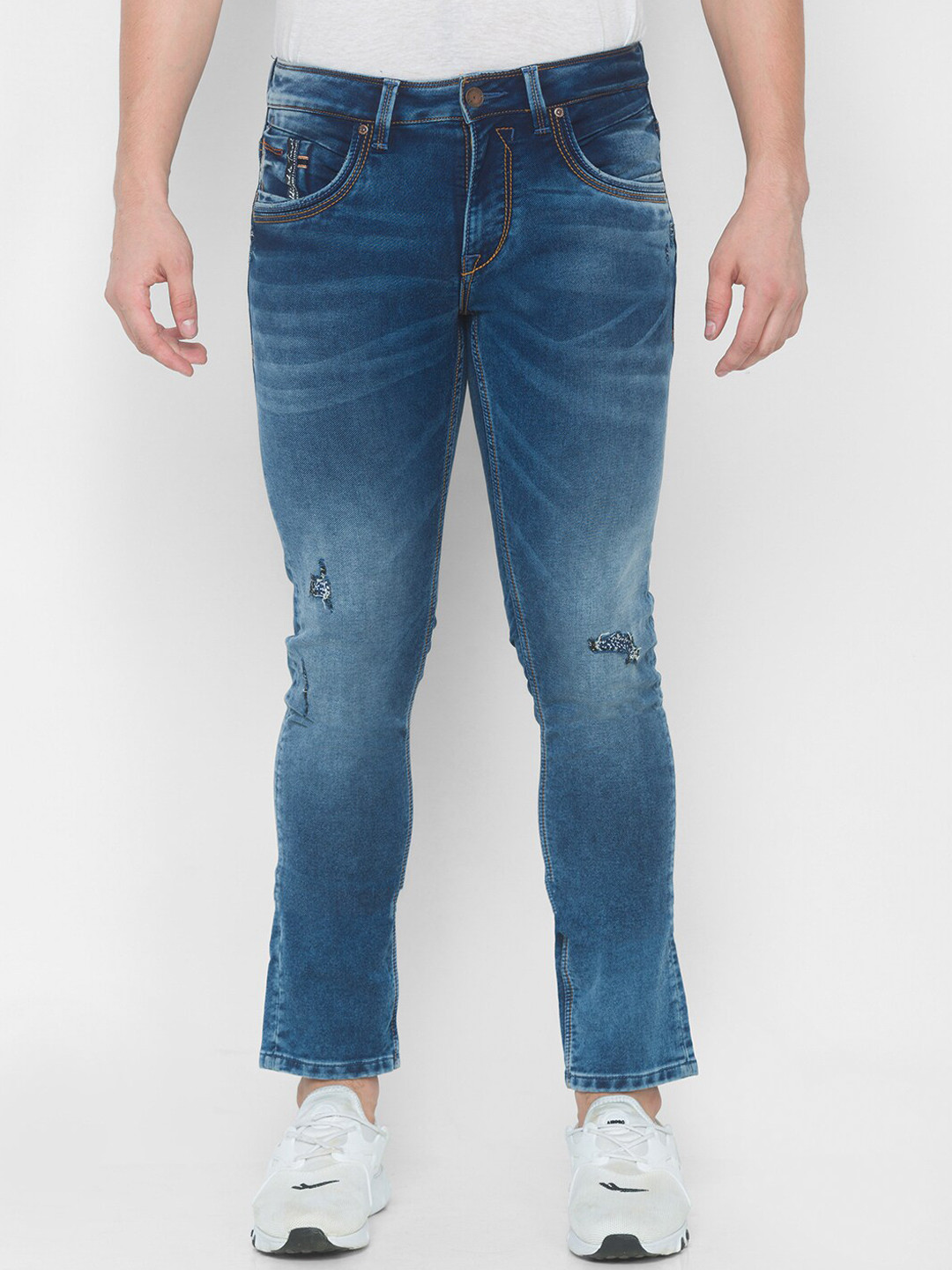 

SPYKAR Men Blue Skinny Fit Low-Rise Low Distress Pure Cotton Heavy Fade Jeans