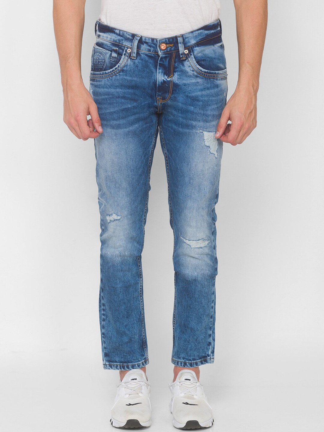 

SPYKAR Men Blue Skinny Fit Low-Rise Mildly Distressed Heavy Fade Jeans