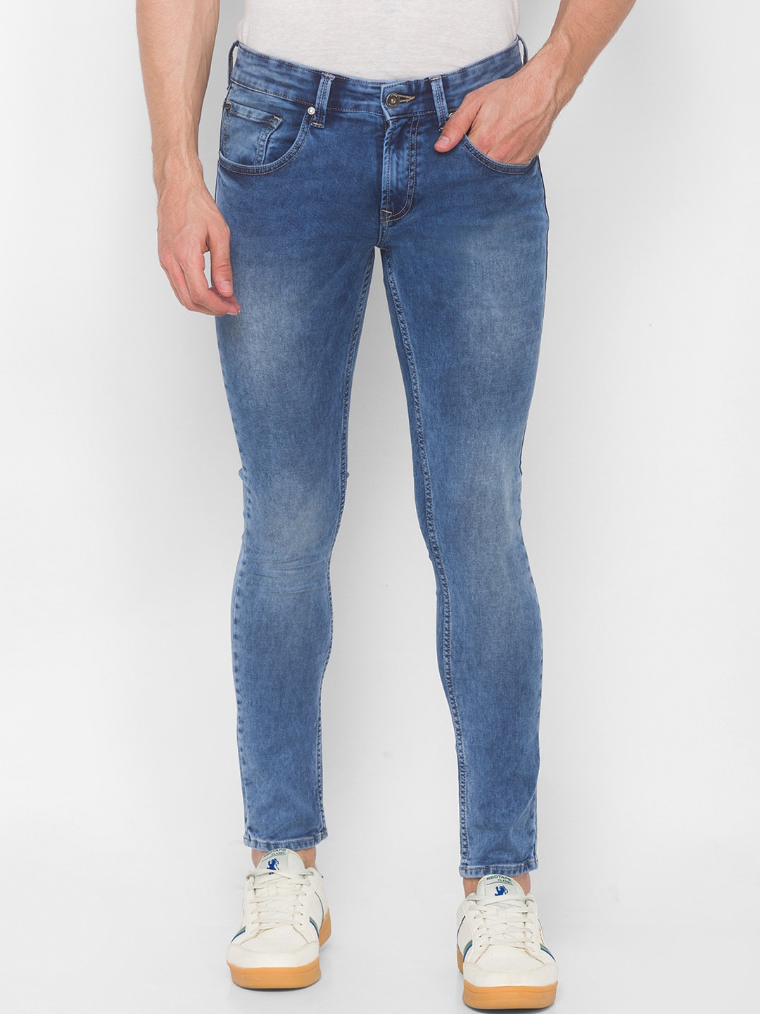 

SPYKAR Men Blue Skinny Fit Low-Rise Pure Cotton Heavy Fade Jeans