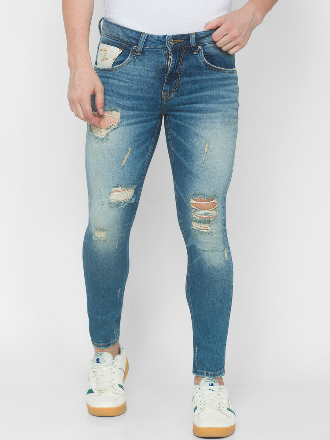 

SPYKAR Men Blue Kano Slim Fit Highly Distressed Heavy Fade Pure Cotton Jeans