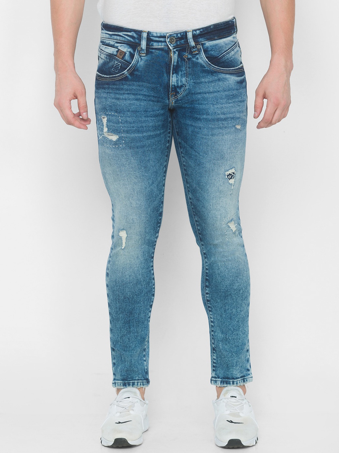 

SPYKAR Men Blue Skinny Fit Low-Rise Mildly Distressed Heavy Fade Jeans