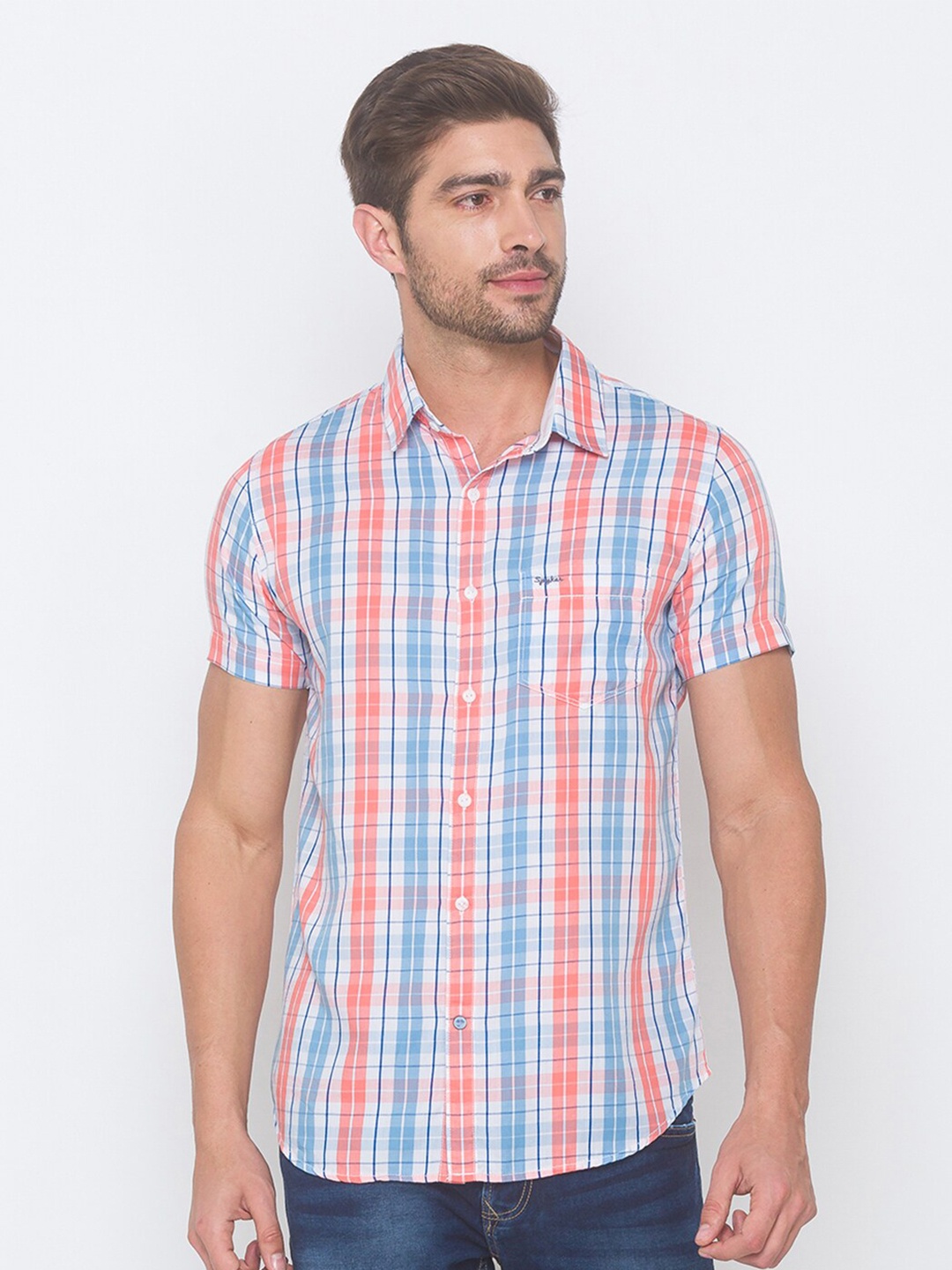 

SPYKAR Men Pink Checked Casual Shirt
