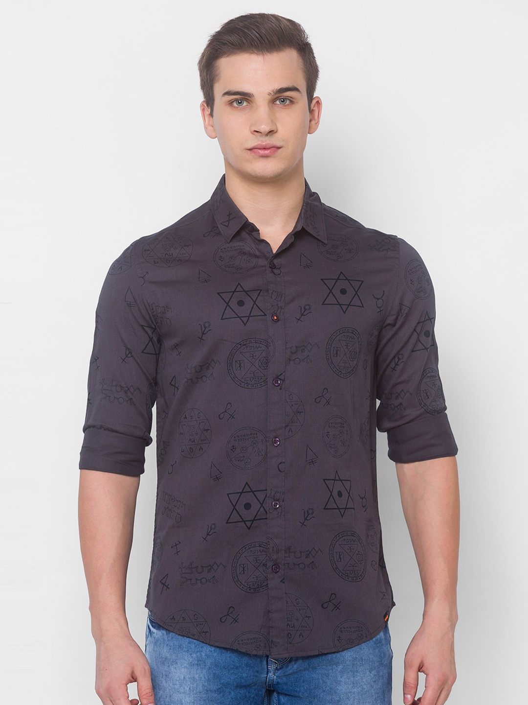 

SPYKAR Men Grey Printed Casual Shirt