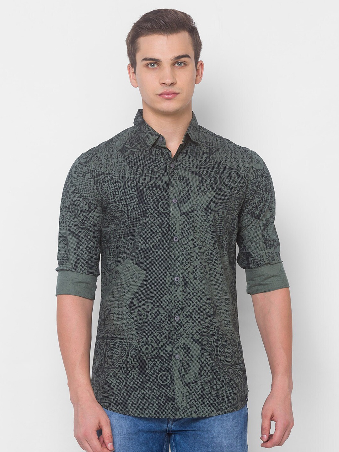 

SPYKAR Men Grey Printed Casual Shirt