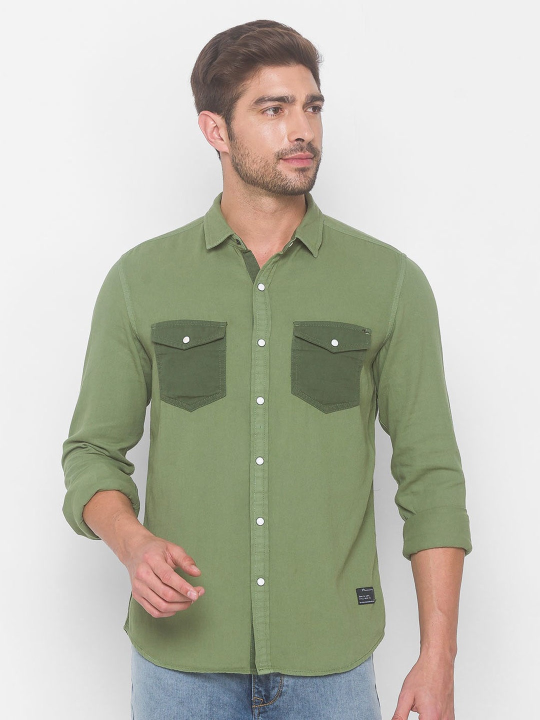 

SPYKAR Men Olive Green Slim Fit Pure Cotton Casual Shirt