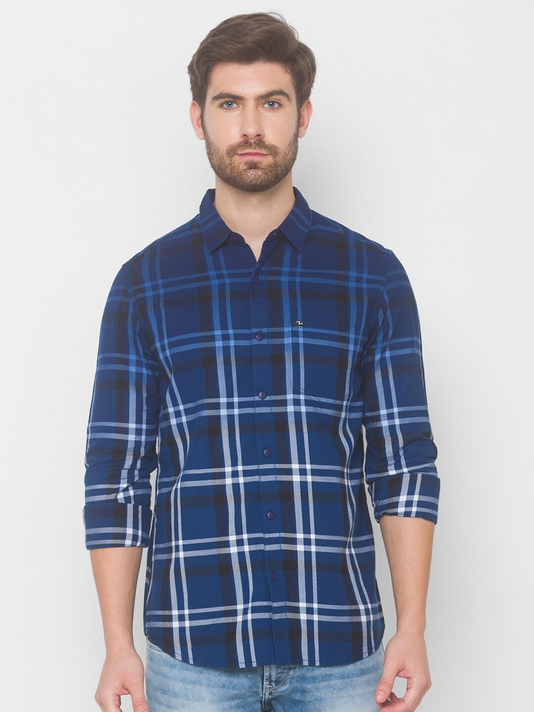 

SPYKAR Men Blue Slim Fit Tartan Checks Checked Casual Shirt