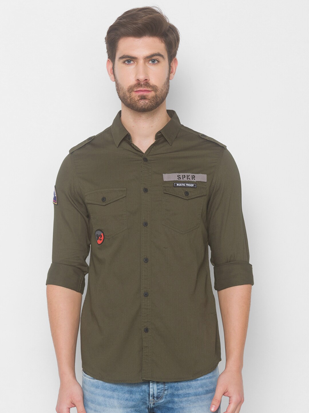 

SPYKAR Men Olive Green Casual Shirt