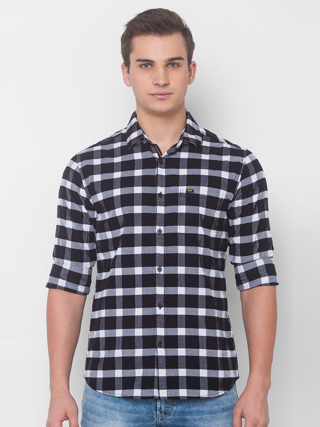 

SPYKAR Men Black Slim Fit Buffalo Checks Checked Casual Shirt