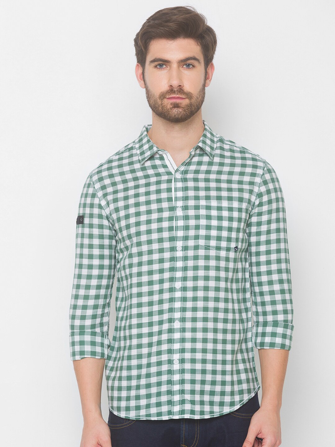 

SPYKAR Men Green Gingham Checked Casual Shirt