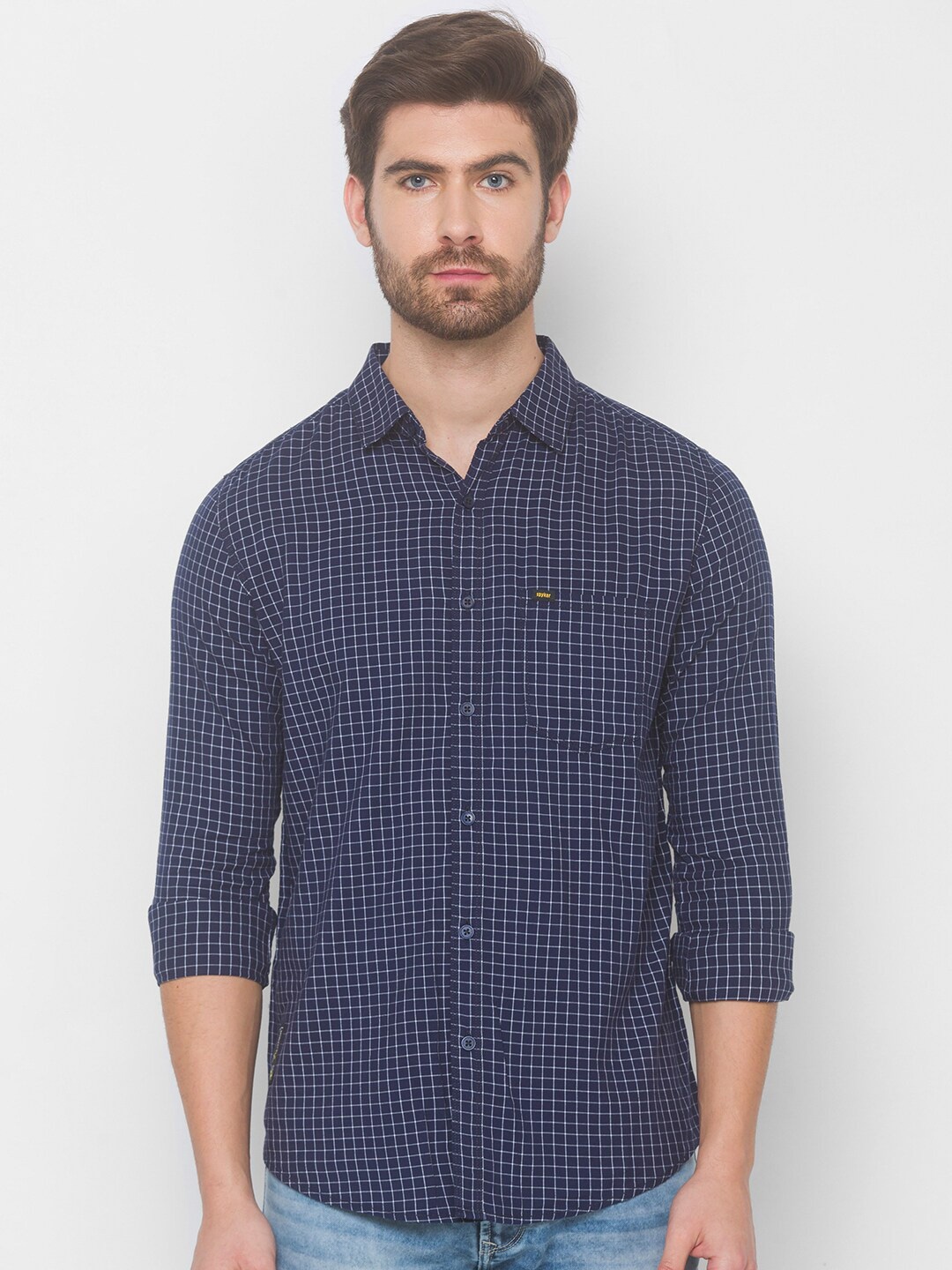 

SPYKAR Men Blue Grid Tattersall Checks Checked Casual Shirt