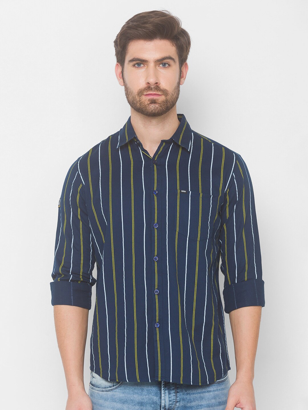 

SPYKAR Men Blue Striped Casual Shirt