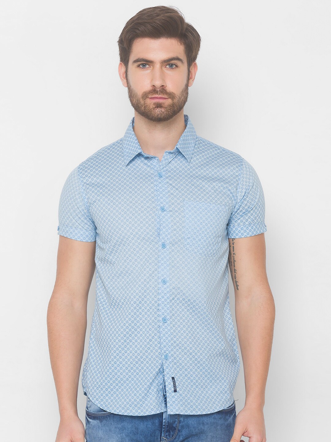 

SPYKAR Men Blue Printed Cotton Casual Shirt